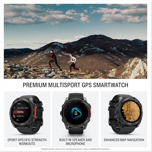 Garmin fēnix® 8 – 51 mm, AMOLED, Premium Multisport GPS Smartwatch, Long-Lasting Battery Life, Dive-Rated, Built-in LED Flashlight, Slate Gray with Black Band (Renewed)