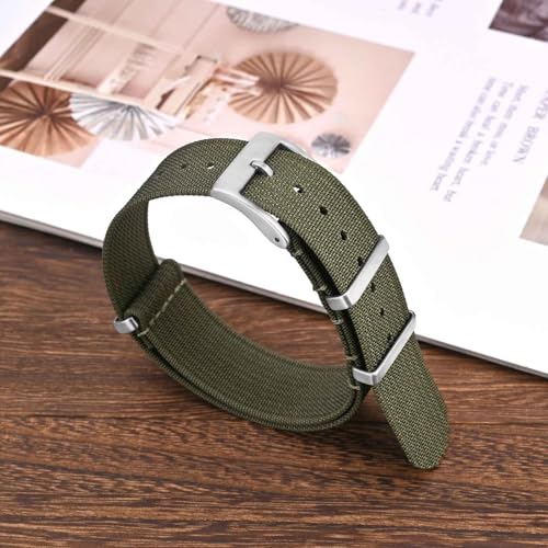 ANNEFIT Nylon Watch Band 20mm, One-Piece Waterproof Military Watch Straps with Heavy Black Buckle (Army Green)