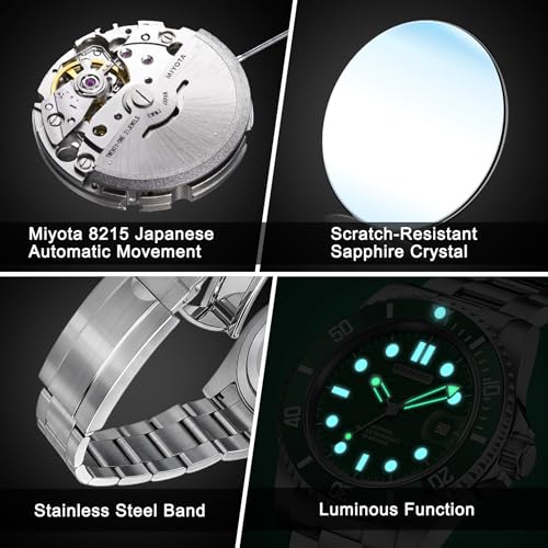 STARKING Automatic Watches for Men, Miyota 8215 Japanese Automatic Movement, Sapphire Crystal, 5ATM Waterproof, Stainless Steel, Auto Date, Green
