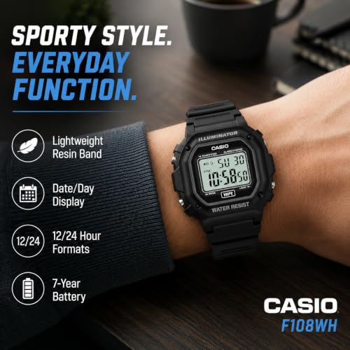 Casio Men's F108WH Illuminator Collection Black Resin Strap Digital Watch
