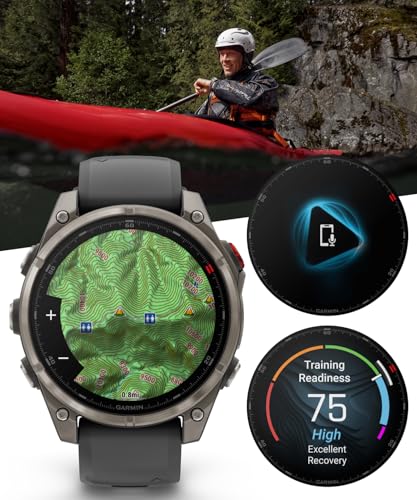 Wearable4U - Garmin Fenix 8 Pro 47mm AMOLED Sapphire Premium Connected Multisport GPS Smartwatch, inReach Technology, Titanium with Graphite Silicone Band w/Black Earbuds Bundle