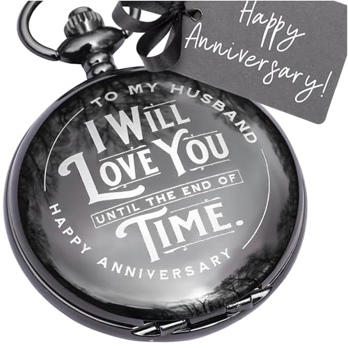 Red Dot Laser Engraving Anniversary Pocket Watch for Husband - Engraved Silver Stainless Steel - Meaningful Keepsake - Boxed and Ready to Give