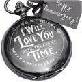 Red Dot Laser Engraving Anniversary Pocket Watch for Husband - Engraved Silver Stainless Steel - Meaningful Keepsake - Boxed and Ready to Give