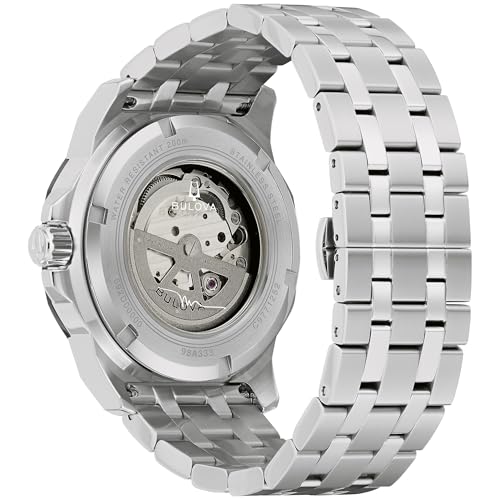Bulova Men’s Automatic Marine Star Series A, Silver-Tone Stainless Steel Case with a 44mm Orange Heartbeat Dial (Style: 98A333)