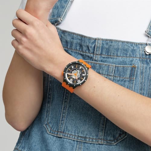 Swatch Big Bold Bioceramic Unisex Watch Casual Polymer Orange Automatic Waterproof Fall-Iage