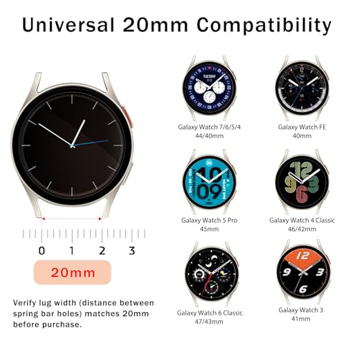Italy Genuine Leather Watch Bands Compatible with Samsung Galaxy Watch 7 6 5 4 40mm 44mm, 5 Pro 45mm, 6 4 Classic Active 2, 20mm Quick Release Leather Watch Straps Replacement Band for Women Men
