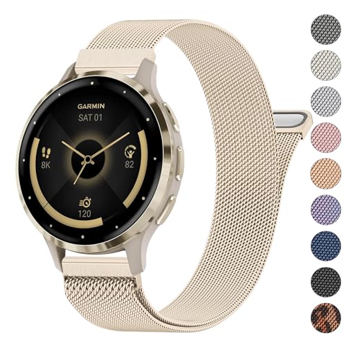 18mm Metal Bands for Garmin Venu 3S / Venu 4 41mm / Venu 2S / Vivoactive 4S / Vivomove 3S / Forerunner 265s Watch Bands, Quick Release Stainless Steel Metal Replacement Wristband Strap for Garmin Forerunner 255s/265s Bands Women Men (Champagne Gold)