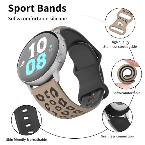 Meliya 22mm Leopard Engraved Watch Bands Quick Release Replacement Wristband, Soft Silicone Sport Replacement Straps for Men Women (Milk Tea-Black, 22mm)