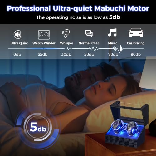 ANWBROAD Watch Winder for Automatic Watches, Double Automatic Watch Winder Box with Quiet Japanese Motor, 4 Modes Dual Watch Winder wIth LED Light, Type-C Adapter, UJWW016C