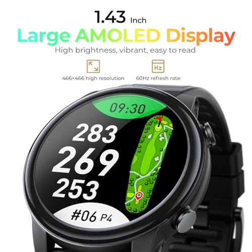 SILLAID Golf GPS Watch, 1.43" AMOLED Touchscreen Display, Lightweight Golf Watch with 40,000+ Preload Courses, Green View, Slope Mode, 6 Hazard Distances, App Sync, Golf Watches for Men