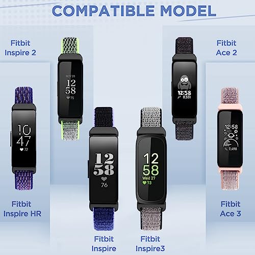 WNIPH Nylon Bands Compatible for Fitbit Inspire 3/Inspire 2/Inspire/Inspire HR/Ace 3/Ace 2 Bands, Breathable Sport Replacement Straps Soft Adjustable Solo Loop Dark Black+Navy Green+Iron Grey