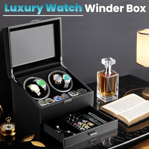 J&T Technology Automatic Watch Winder with 6 Extra Watch Storage Box,Watch Winder for Automatic Watches with Super Quiet Mabuchi Motor (Black 01)