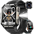 Military Tactical Smart Watches for Men, 100-Day Battery Rugged Fitness Watch with Compass & Flashlight, Sports Watch for Android with 2.01" HD Display AI Voice, IP68 Waterproof Smartwatch (Black)