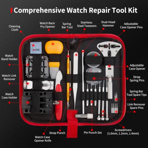 XOOL 151 PCS Professional Watch Repair Tool Kit, Includes Watch Battery Change Kit, Watch Case Opener, Link Remover, Spring Bar Tools, Screwdrivers, and Portable Carrying Case with Instruction Manual