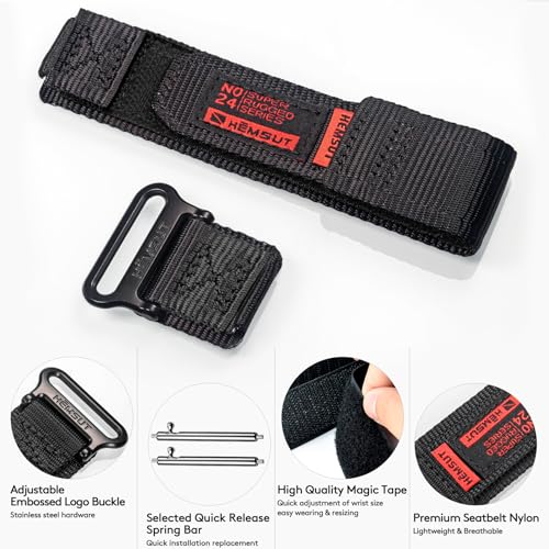 HEMSUT Quick Release 16mm Nylon Watch Band for G-Shock Compatible with G-Shock GD/DW/GW/GA Series (GD-350, DW-5600, GW-6900, GA-100/200/2100) , Super Rugged Military Style Replacement Strap (Premium Seatbelt Nylon)