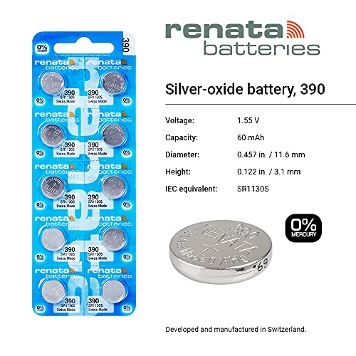 Renata 390 SR1130SW Batteries - 1.55V Silver Oxide 390 Watch Battery (2 Count)