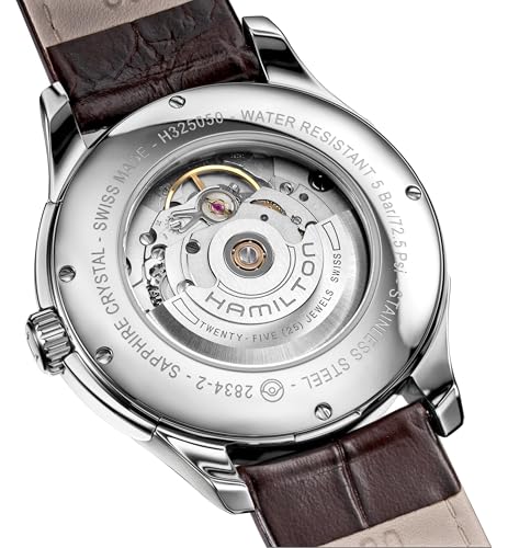 Hamilton Jazzmaster Automatic Men's Watch, 40mm Stainless Steel Case, Swiss Made, White Dial Analog Wrist Watch for Men, 50m Waterproof, Sapphire Crystal, Calf Leather Strap