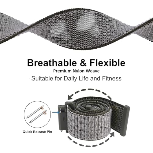 WOCCI 20mm Adjustable Nylon Watch Band, Quick Release Sport Loop Strap (Grey)