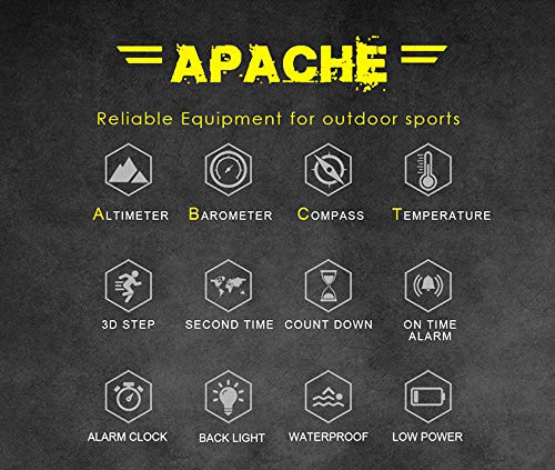 NORTH EDGE Apache Tactical Outdoor Watch for Men, Altimeter Barometer Compass Temperature Sensor, Rugged Sports Watch with Pedometer, Waterproof for Hiking Outdoor Activities