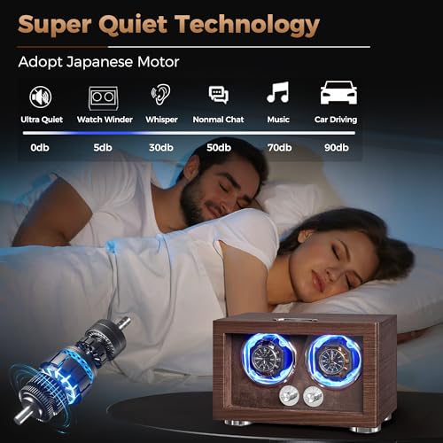 ANWBROAD Double Watch Winder, Automatic Watch Winder for Automatic Watches, Dual Watch Winder Box with Type-C Port Adapter, 4 Modes, Quiet Motor, LED Light, Fathers Day UJWW004M