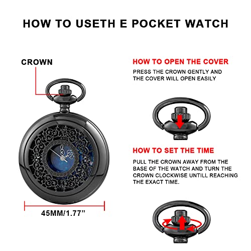 Tiong Exquise Starry Blue Hollow Case Quartz Pocket Watch Roman Numerals Retro Watches Souvenir Men Women Gift