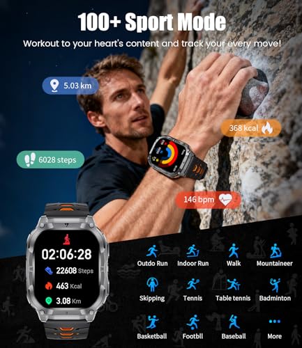 LIGE Military Smart Watch for Men(3 Bands),1000mAh/2 HD Large Screen Smartwatch, Flashlight/110+ Sports Modes, Fitness Tracker Watch for Android iOS,Light Black