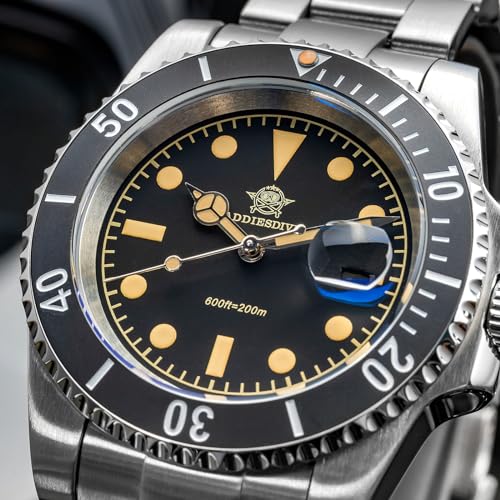 ADDIESDIVE Classic Quartz Watches for Men Stainless Steel Band Rotating Bezel 200M Diving Waterproof Wrist Watch Outdoor Watch