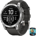 Garmin 010-02540-00 Fenix 7 Smartwatch Silver with Graphite Band Bundle with 2 YR CPS Enhanced Protection Pack (Renewed)