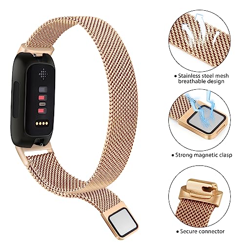 Metal Band for Fitbit Inspire 3 Bands Women Men, Stainless Steel Adjustable Straps Replacement Bands for Fitbit Inspire 3 Fitness Tracker (Rose Gold)