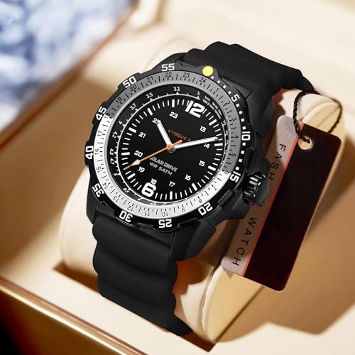 findtime Solar Watch Mens Military Analog Watches Industrial Sport Waterproof Tactical Cool Designer Wrist Watch for Men Unidirectional Rotating Bezel Silicone Strap Alloy Case