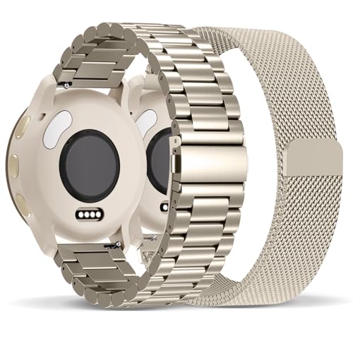 Compatible with Garmin Vivoactive 5 Watch Band/Vivoactive 6/3, 20mm Stainless Steel 2 Pack Metal and Mesh Bracelet Strap Wristband for Forerunner 165/55/245/570-42mm/Venu/Venu Sq Women Men Accessory