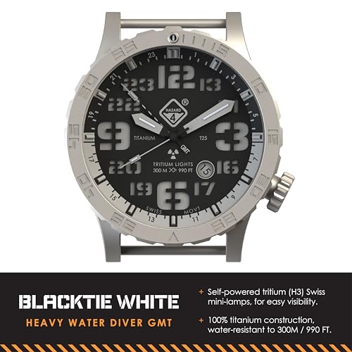 HAZARD 4 Heavy Water Diver(TM) BlackTie White GMT: Titanium Tritium Dive-Watch - "B"
