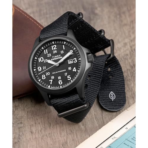 Timex Men's Expedition Field Post Solar 41mm Watch - Black Slip-Thru Double Layer Black Dial Gunmetal Case