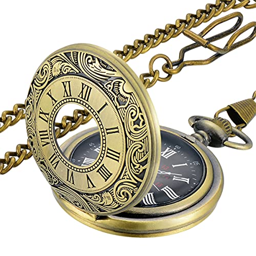 LYMFHCH Vintage Pocket Watch Roman Numerals Scale Quartz Pocket Watches with Chain Christmas Graduation Birthday Gifts Fathers Day