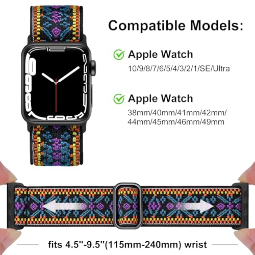 Easuny 5 Pack Stretchy Bands Compatible with Apple Watch 40mm 41mm 42mm 38mm 44mm 45mm 46mm Women, Elastic Fabric Nylon Strap Wristband for iWatch SE 3 2 1 Series 11 10 9 8 7 6 5 4 3 Boho Solo Loop