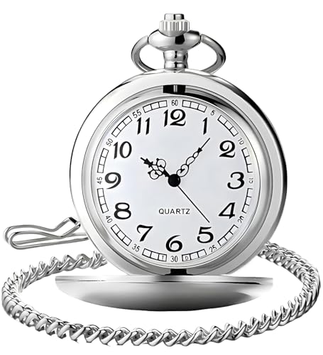 LYMFHCH Smooth Vintage Pocket Watch with Chain, Arabic Numerals Scale Mens Watch Christmas Graduation Birthday Gifts Fathers Day