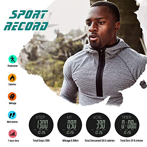 SKMEI Mens Compass Watch, Digital Sports Watch Pedometer Altimeter Barometer Temperature Military Waterproof Wristwatch for Men Women