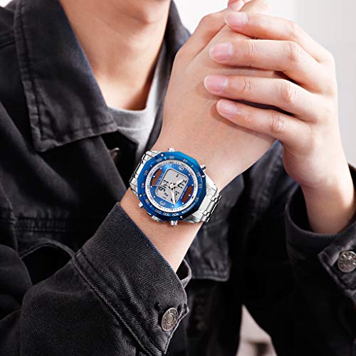 VIGOROSO Men's Solar Powered Quartz Stainless Steel Analog Digital Sport Wrist Watch