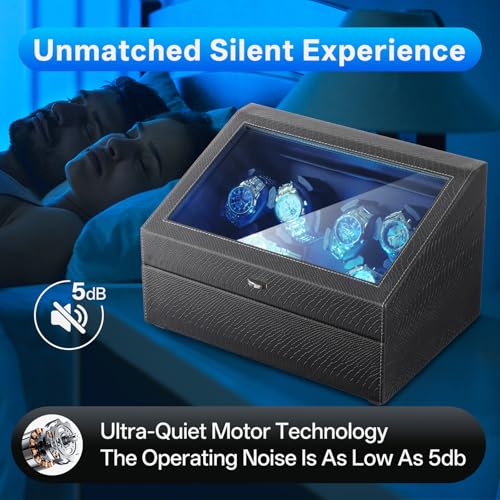 Isili Watch Winder for Automatic Watches, Luxury Watch Winders with LED Light, 6 Watch Winder + 6 Storage Case with Quiet Motor, Gift for Father's Day (PU Snakeskin)