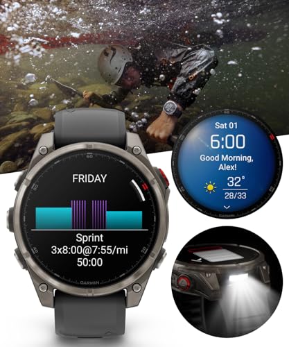 Wearable4U - Garmin Fenix 8 Pro 47mm AMOLED Sapphire Premium Connected Multisport GPS Smartwatch, inReach Technology, Titanium with Graphite Silicone Band w/Black Earbuds Bundle