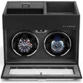 VLANDO Automatic Double Watch Winder for Men - Watch Winder Box with Jewelry Organizer Tray for Father Husband Dad, Japanese Quiet Motor, LED Light, Adjustable Watch Pillows - Black