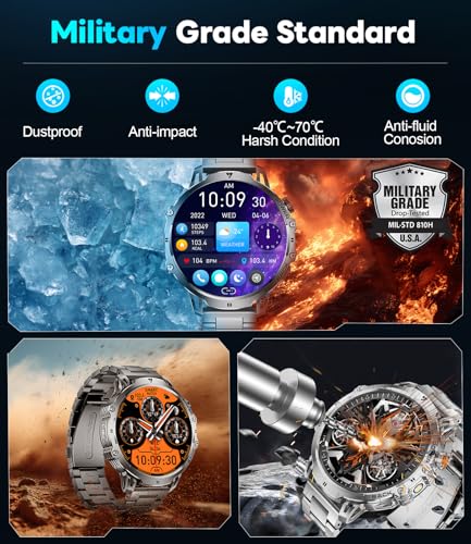 LIGE Military Smart Watches for Men(2 Bands),1000mAh/1.85" HD Large Screen Smartwatch, Flashlight/110+ Sports Modes/Sleep Monitor, Fitness Tracker Watch for Android iOS,Black
