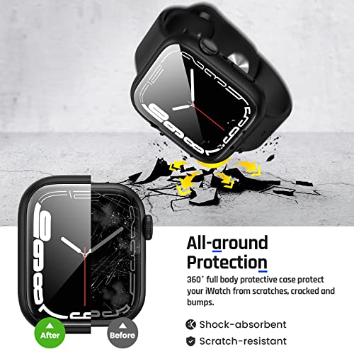 Goton 2 in 1 Waterproof Case for Apple Watch Series 9 8 7 Screen Protector 45mm, 360 Protective Glass Face Cover Hard PC Bumper + Back Frame for iWatch Accessories 45 mm