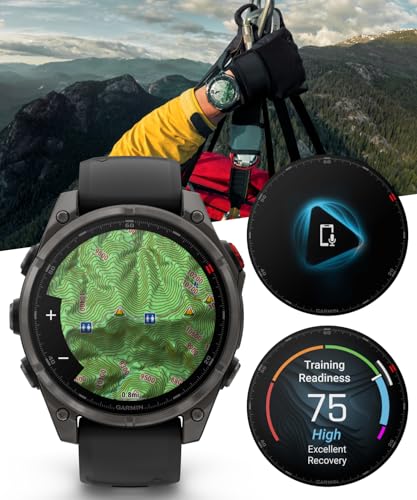 Garmin Fenix 7 Pro Solar Sapphire Multisport GPS Smartwatch, Titanium, Fog Gray/Ember Orange with Wearable4U E-Bank Bundle 47 x 47 x 14.5 mm