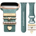 DaQin Flower Engraved Band Compatible with Apple Watch Bands for Women 40mm 38mm 41mm 42mm, Soft Silicone Strap With Dressy Decorative Apple Watch Charms for iWatch Series 11 10 9 8 7 6 5 4 3 2 1 SE