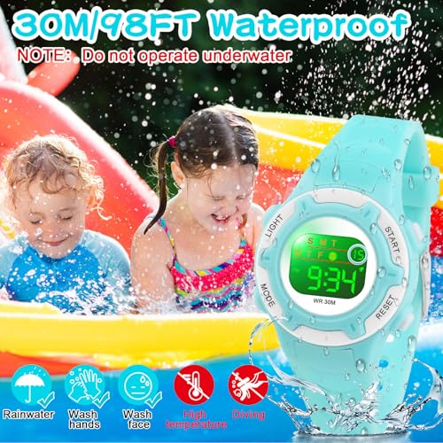DTKID Digital Kids Watch 30 M Waterproof, 7 Color Lights Time Teaching Watch Easy to Read for Girls Boys 5-16