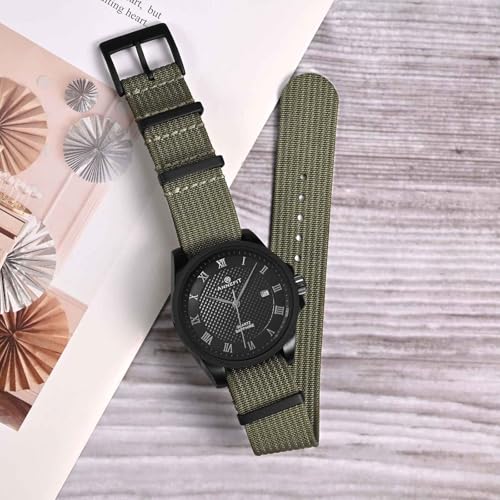 ANNEFIT Nylon Watch Band 20mm, One-Piece Waterproof Military Watch Straps with Heavy Black Buckle (Army Green)