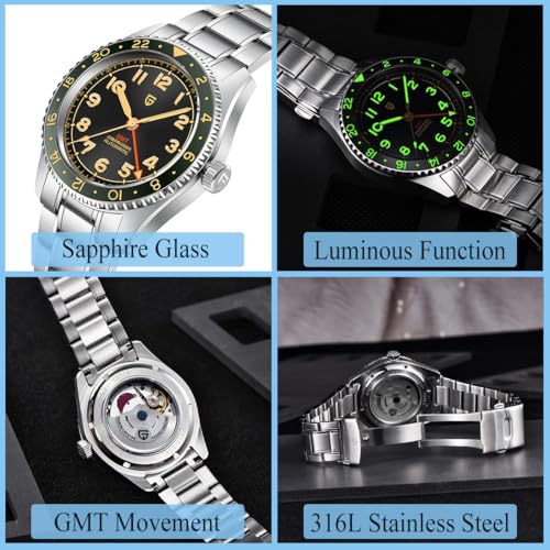 Pagani Design Watches for Men Automatic Mechanical GMT Watch 40mm Sapphire Glass 316L Stainless Steel Waterproof Diver Business Men's Wrist Watches