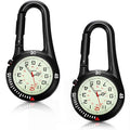 Hicarer 2 Pieces Clip on Quartz Watch Backpack Fob Belt Glow in The Dark Unisex Pocket Watch with White Dial for Doctors Nurses Outdoor Activities(Black)