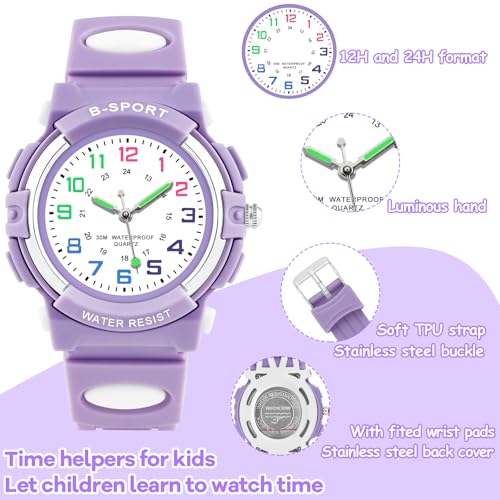 Juboos Kids Analog Watch, Childrens Waterproof Quartz Watch for 5-14 Years Old Boys Girls Time Teaching Sports Outdoor Wirstwatch